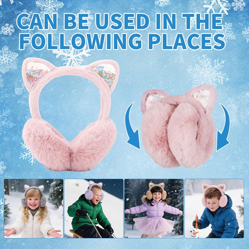 Adboros 4 Pcs Cute Animal Ear Muffs Winter Warm Fluffy Cat Ear Earmuffs Cozy Ear Warmers for Girls Boys Kids Children Outdoor - Image 4